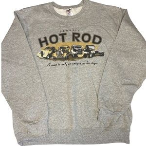 VTG Gray Jerzees Hot Rod Car Sweater